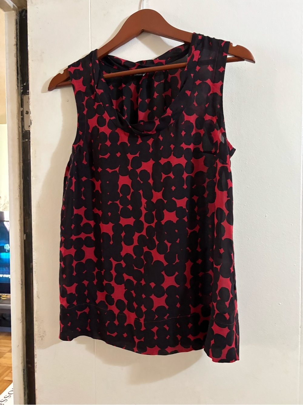 Sleeveless Red and Black Printed Cowl Neck Top